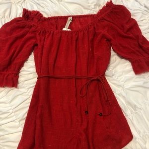 Free People Off the Shoulder Red Romper